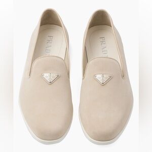 NWT Prada Suede Calf Leather Slip-Ons in Beige Khaki Size US 6